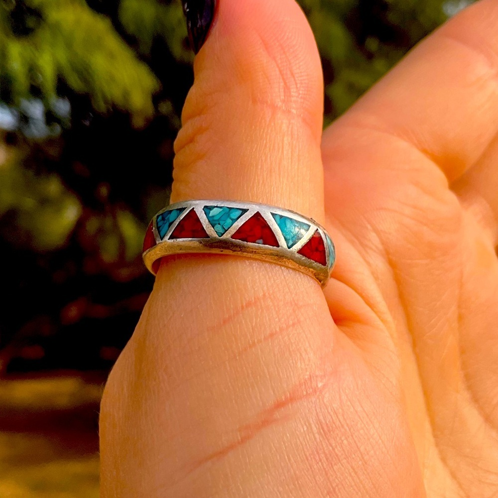 Native American Turquoise & Coral Band
